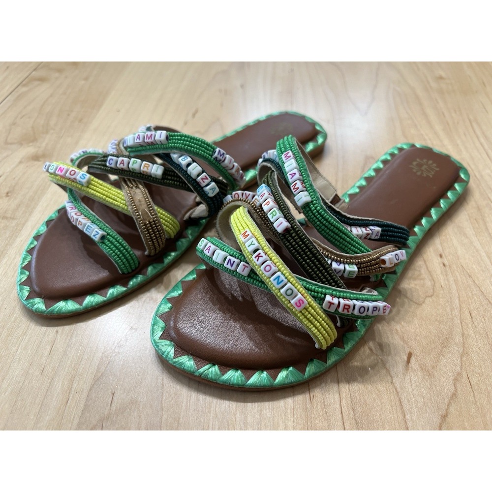 De Siena Resort Beaded Leather Slide Sandals Women's Size 38 BFF
